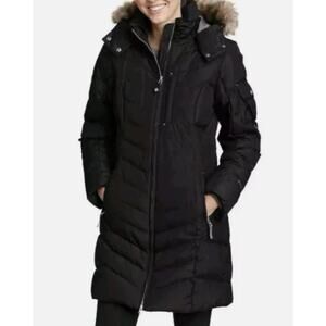 Eddie Bauer Women's Sun Valley Down Parka Black Jacket $329 Down Hooded L